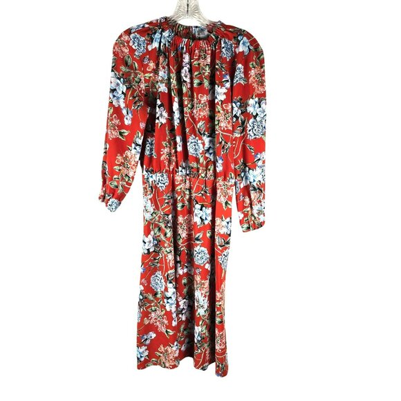 Floral Long-Sleeve Red Maxi Dress By H&M Size 10 Elastic Neckline JH1764 - Picture 2 of 10